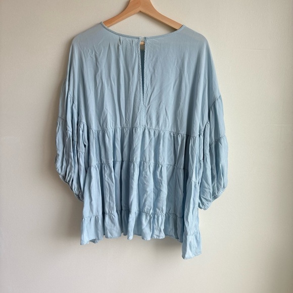 Melloday Light Blue Tiered Ruffle Feminine Top Size XL - Picture 5 of 6